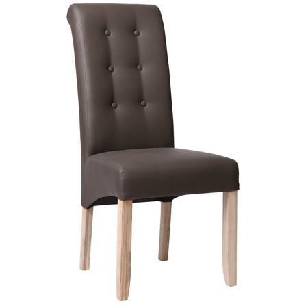 Moscow - Chaise d'intérieur en hêtre massif - Assise et dossier en simili cuir taupe - Structure bois blanchi_0