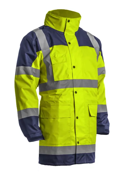 Parka de pluie - 300D Oxford 100% PES enduit PU + Doublure mesh - Jaune HV/Marine - Référence : 5HYJ16_0