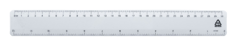 Règle en plastique PS recyclé - 30 cm - Couleur blanc - Poids 25,8 gr_0