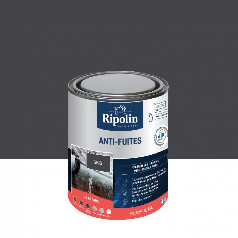 Revêtement d'étanchéité RIPOLIN - Anti-fuites pour toiture et gouttière gris 0,75 L - Colmate instantanément, même sous la pluie_0