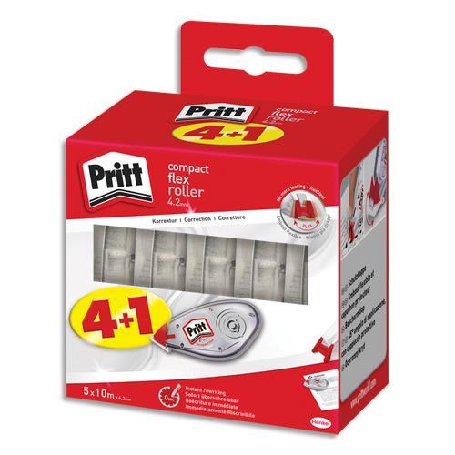 ROLLERS DE CORRECTION PRITT COMPACT FLEX ROLLER 4,2 MM X 10M - PACK DE 4+1 GRATUIT