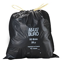 SACS POUBELLE 50 LITRES LIENS COULISSANTS MAXIBURO - CARTON DE 200