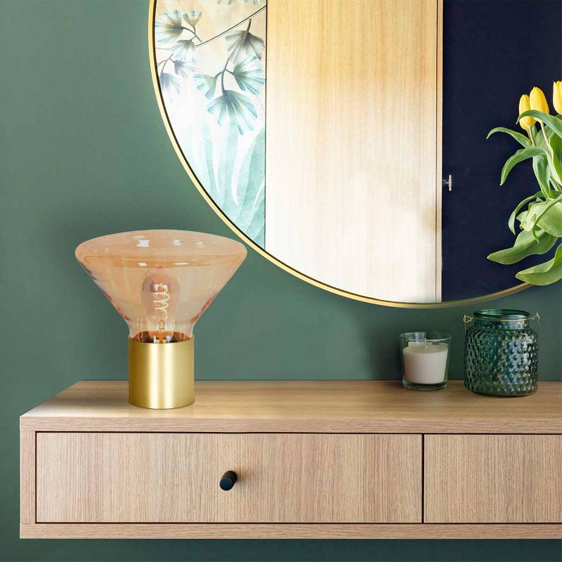 STEINHAUER LAMPE TABLE AMBIANCE ABAT-JOUR VERRE LAITON/AMBRE