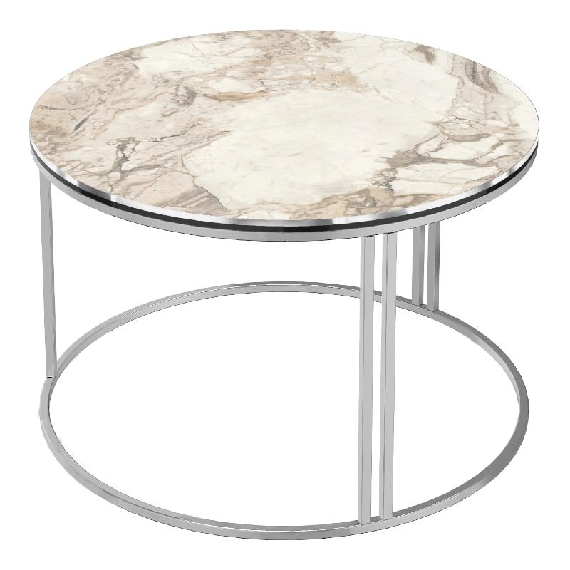 Table basse ronde 50 x 80 cm - plateau marbre blanc - pieds argent - modèle 03_0008423_0