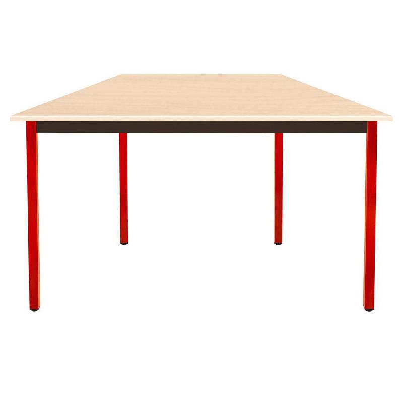TABLE MODULAIRE DOMINO TRAPEZE - L. 120 X P. 60 CM - PLATEAU ERABLE - PIEDS ROUGES