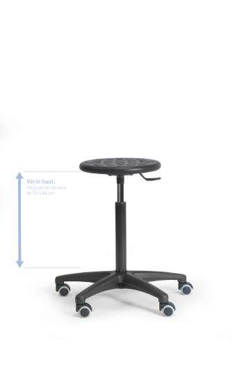 Tabouret de bureau en polyuréthane noir - Vérin haut - Roulettes sols durs - Réf : TABRO2FIXVHRS_0