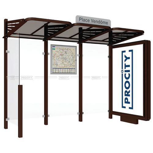 ABRI BUS CONVIVIALE 3 M CAISSON BARDAGE GAUCHE MARRON 8017 - PROCITY