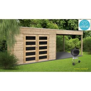 Abri de jardin en bois autoclave 19mm avec avancée - S8732-1 - Sans plancher - 5,37m² de surface utile_0