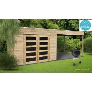 Abri de jardin avec avancée en bois autoclave 19mm - s8732-1-sans plancher_0