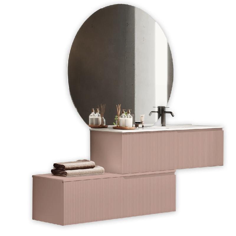 AQA Design Composition de salle de bain en MDF avec baignoire à droite 4 pièces VENERE rose poudre L.200 P.45 H.190 MPVE54-CIP - rose Bois manufactu_0