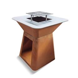 Brasero AHL en acier corten avec plancha carrée 85cm - marron acier AHL-BG10_0