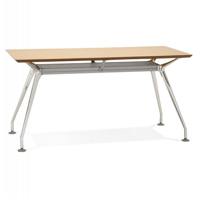 Bureau design en bois Attitude 150 cm naturel - Paris Prix - MDF plaqué chêne et métal chromé_0