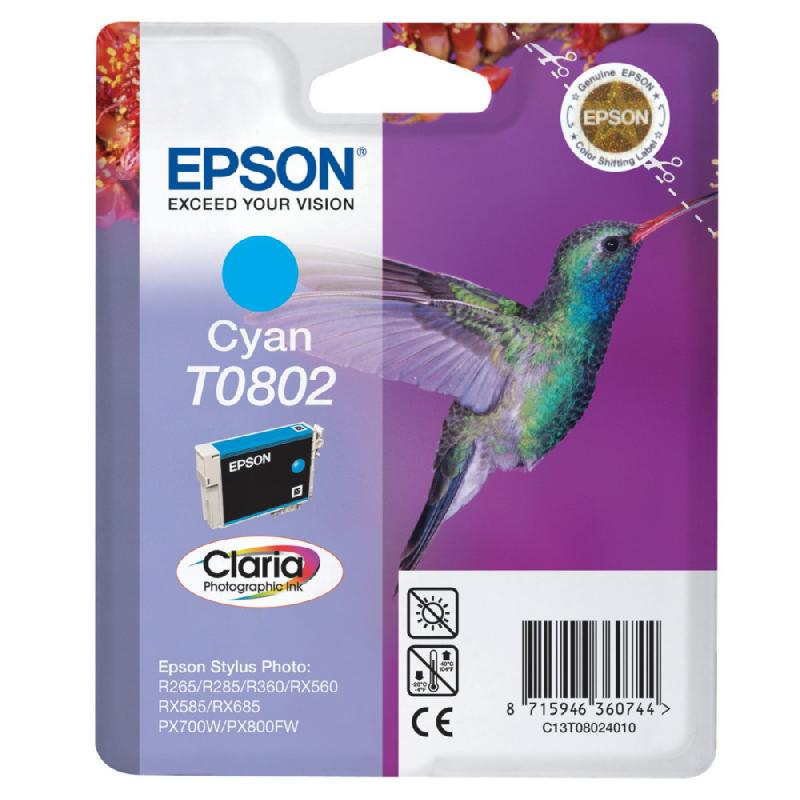 CARTOUCHE EPSON T0802 CYAN POUR IMPRIMANTES JET D'ENCRE