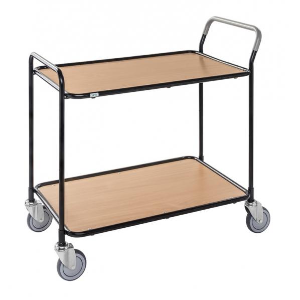 Chariot de service sur roues KONGAMEK - 2 ou 3 plateaux - Noir/Hêtre - Charge 250 kg - Roues 125 mm_0