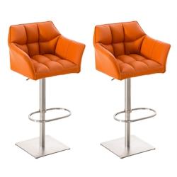 CLP Lot de 2 tabourets de bar Damaso similicuir Orange/Acier inoxydable - orange polyester 314939_0