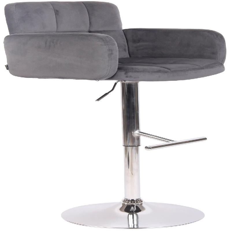 Décoshop26 - Tabouret de bar pivotant en velours gris foncé et métal chromé avec accoudoirs repose-pieds et dossier TDB10649 - gris métal 3002471_0