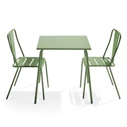 Oviala Business Ensemble table de terrasse carrée et 2 chaises bistrot vert cactus - Oviala - vert acier 109446_0
