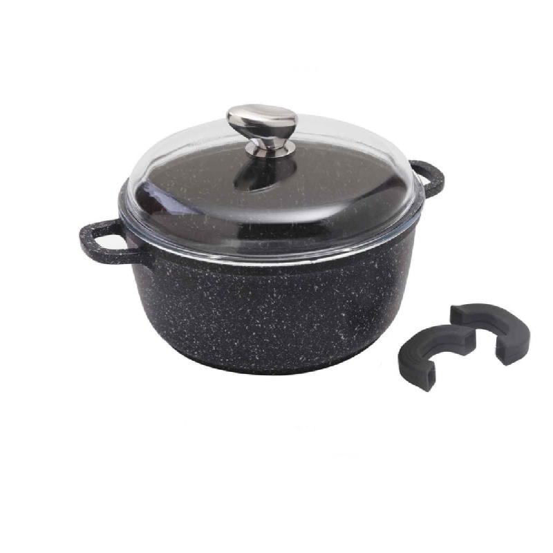 FAITOUT ROND 20CM FAÇON PIERRE FONTE D'ALUMINIUM - COUVERCLE VERRE - PRADEL EXCELLENCE - PREMIUM