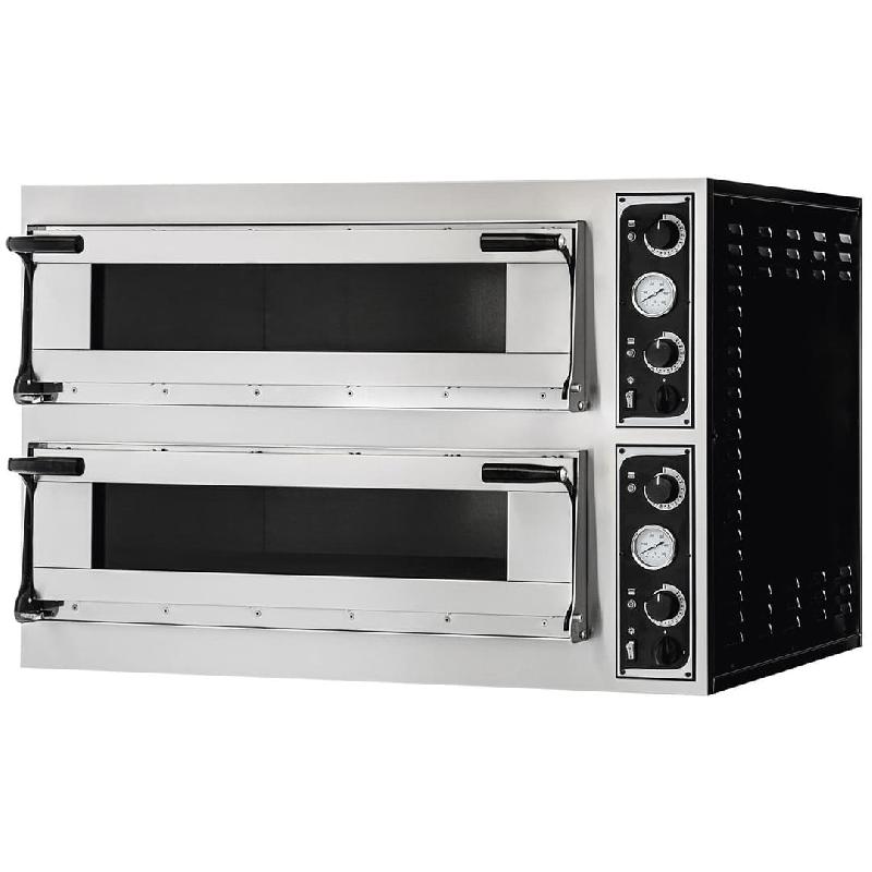 Four à pizza électrique mécanique en acier inoxydable - TRAYS 44 GLASS - 2 chambres - Cuisson 4+4 pizzas de 40 cm_0