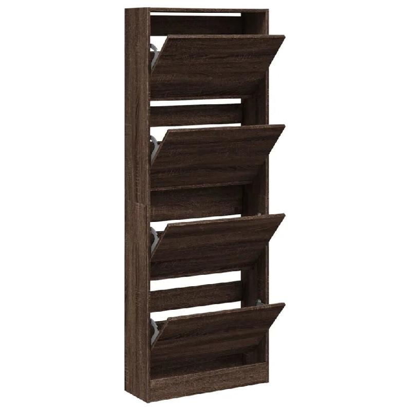 Helloshop26 - Armoire à chaussures design compacte espace réduit 60 x 21 x 163 cm rangement pratique en bois d'ingénierie marron 02_0049397 - marro_0