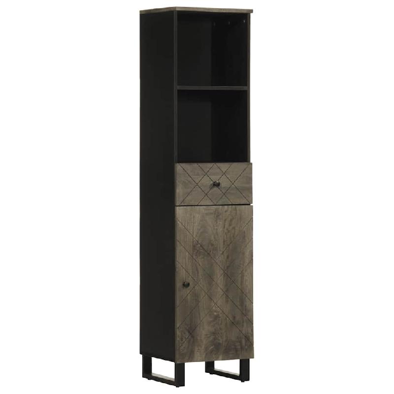 Helloshop26 - Armoire de salle de bain avec porte rangement noir 38 x 33 x 160 cm ambiance moderne en bois massif noir 02_0057734 - 3000240199431_0