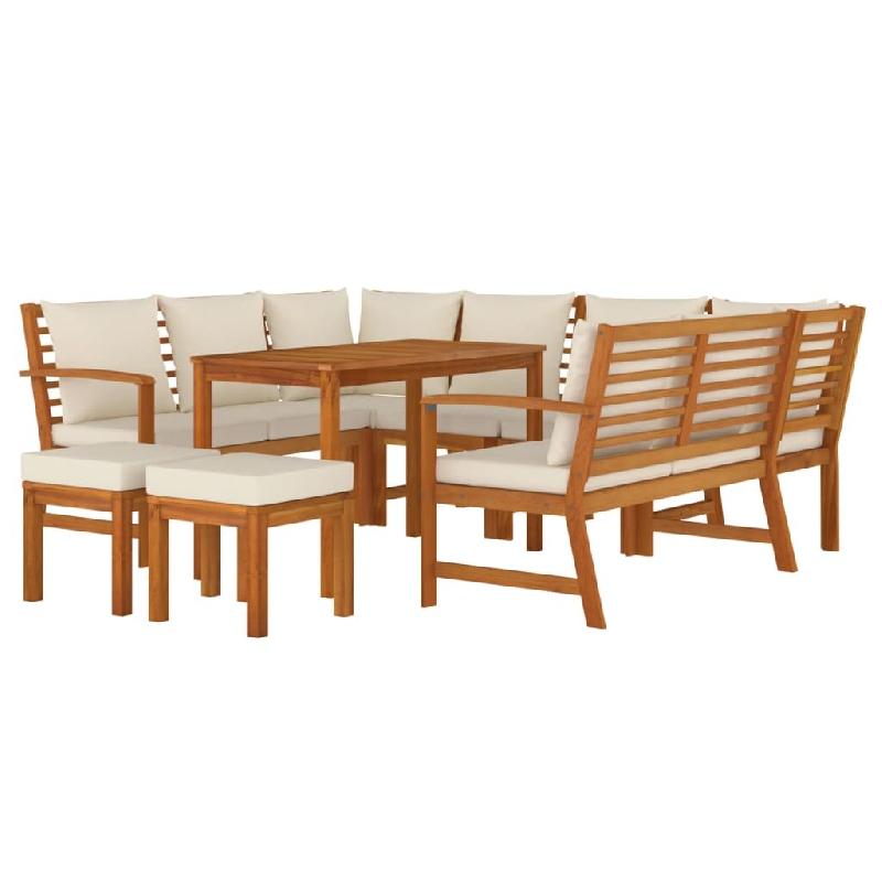 Helloshop26 - Ensemble de salle à manger de jardin meuble extérieur coussins 9 pièces bois acacia 02_0014186 - Bois massif 3000131431534_0