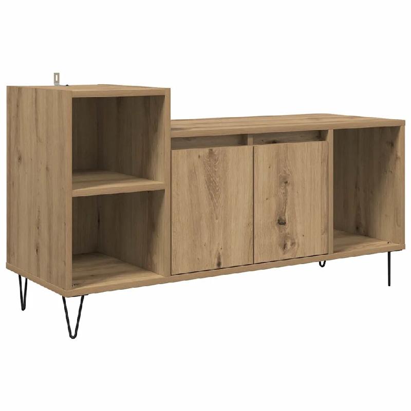 Helloshop26 - Meuble TV rectangulaire moderne avec étagères et portes 100 x 35 x 55 cm en bois d'ingénierie chêne artisanal 02_0052779 - métal 30_0