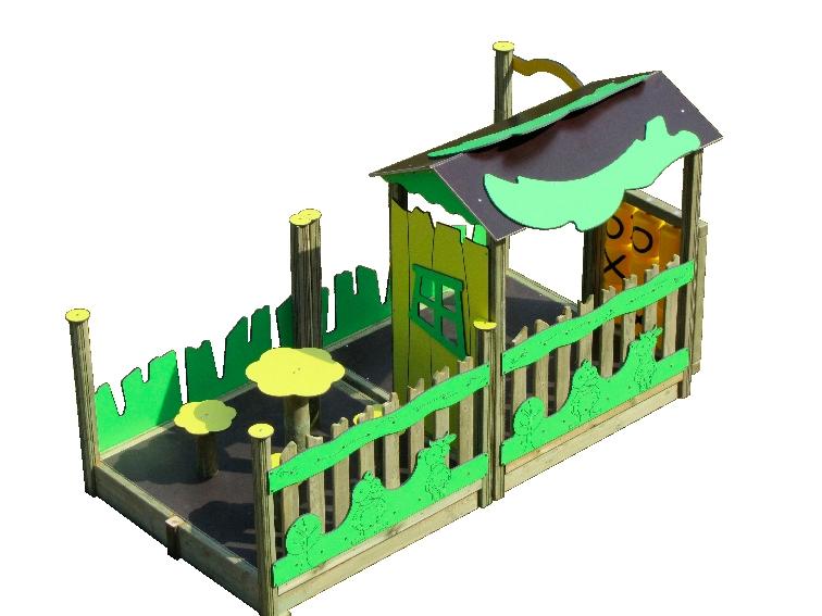 JEU D\'EXTÉRIEUR CABANE ROBINSON MODÈLE AVEC TERRASSE ET MORPION SCELLEMT DIRECT - MANUTAN COLLECTIVITÉS