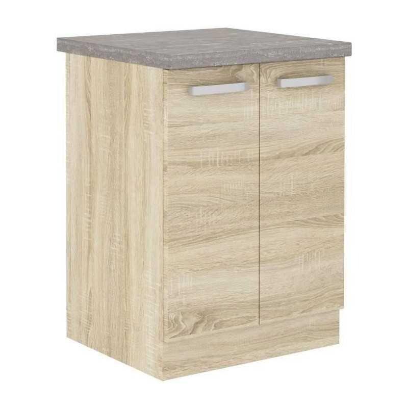 Meuble bas 2 portes battantes LASSEN panneaux de particules chêne sonoma 60 x 51,6 x 85 cm LASSEN - gris Bois manufacturé LASSSONEW60D2FZB_0