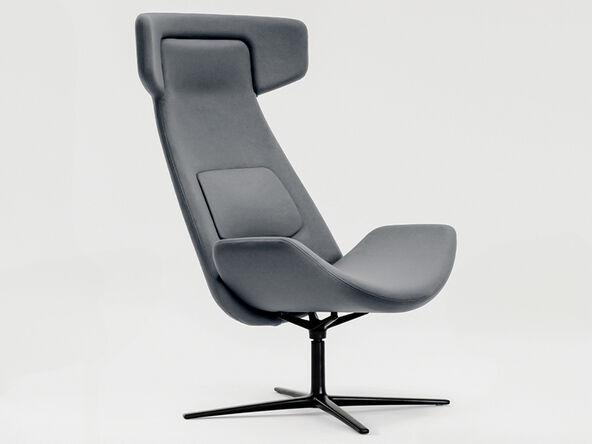 Fauteuil lounge Norway pied pivotant en aluminium verni noir et revêtement tissu laine_0