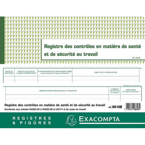 REGISTRE PIQÛRE CONTRÔLE DE SANTE ET SECURITE AU TRAVAIL - EXACOMPTA - FORMAT 24X32CM 20 PAGES