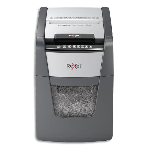 Rexel Destructeur de Documents Optimum Auto+ 100M - Coupe Micro 2x15mm, 100 Feuilles, 34 Litres - Réf. 2020100MEU_0