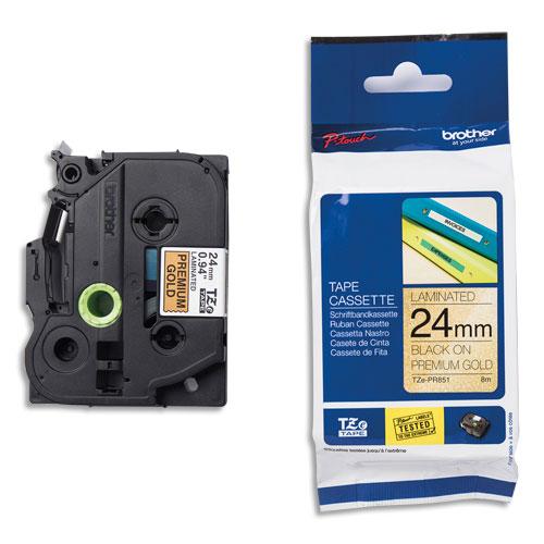 RUBAN BROTHER TZE-PR851 - LAMINE - 24 MM X 8 M - NOIR SUR FOND OR PREMIUM