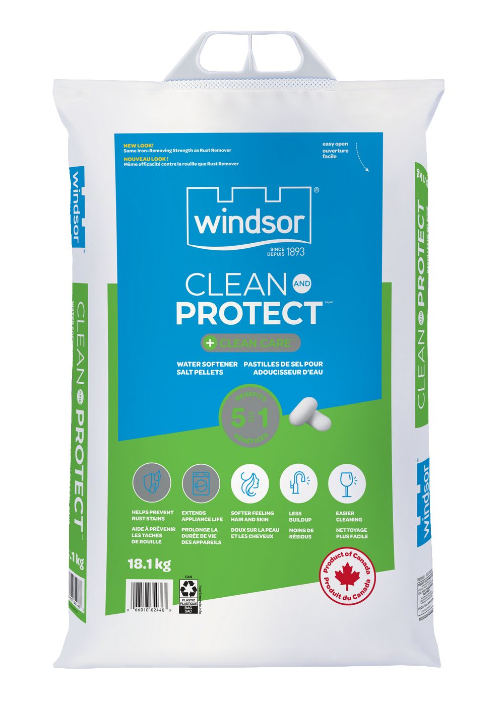 Sel adoucisseur d'eau Windsor - pastilles Clean and Protect MC + Clean Care MC - sac de 18,1 kg_0