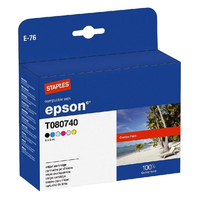 STAPLES CARTOUCHE D'ENCRE COMPATIBLE T0807 (7478932) - MULTIPACK - COMPATIBLE: EPSON - COULEUR: NOIR, CYAN, CYAN CLAIR, MAGENTA, MAGENTA CLAIR, JAUNE (LOT DE 6 CARTOUCHES)