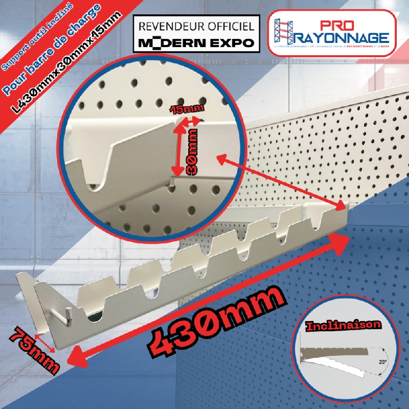 Support outil incliné pour barre de charge (30x20mm) - Neuf_0