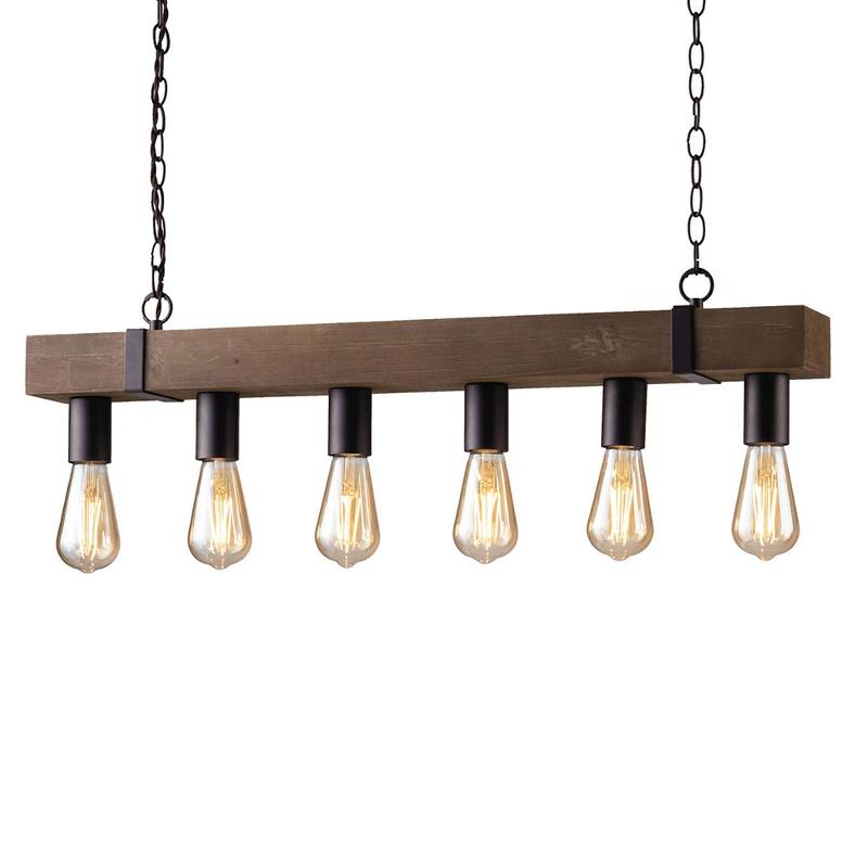 ECO-LIGHT SUSPENSION TEXAS EN BOIS ANCIEN, À 6 LAMPES