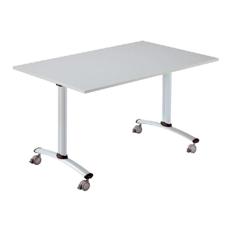 TABLE A PLATEAU BASCULANT DROIT - L. 160 X P. 80 CM - PLATEAU GRIS - PIEDS ALUMINIUM