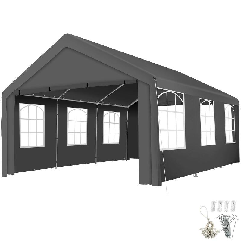 TecTake GmbH tectake Tonnelle JASKO, acier, polyéthylène, 4 x 6 m, imperméable, protection UV 50+, panneaux amovibles, fenêtres grandes, gris - gr_0