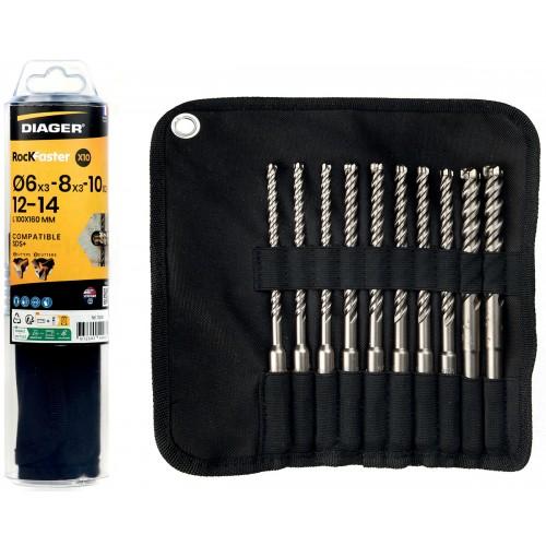 TROUSSE DE 10 FORETS CARBURE ROCKFASTER SDS+ TYPE 118D DIAGER