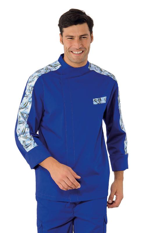 VESTE CHEF CUISINIER MANHATTAN BLEU CYAN IMPRIMÉ FISH