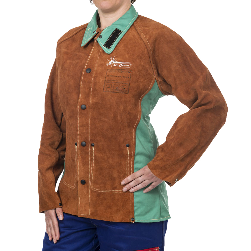 Veste de soudeur femme - cuir croûte de bovin Lava Brown avec dos ignifugé Proban - PCVC10F - Weldas_0
