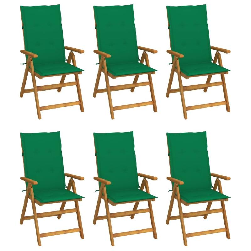 VidaXL Chaises Pliables De Jardin Lot De 6 Avec Coussins Bois D Acacia - vert 3064124_0