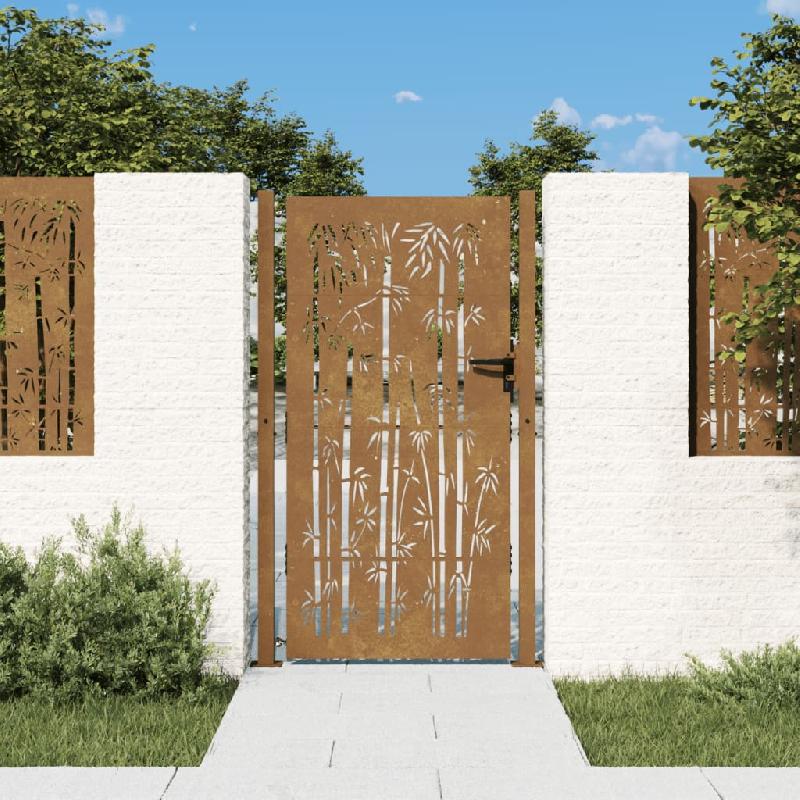 Vidaxl portail de jardin 105x205 cm acier corten design de bambou 153243_0