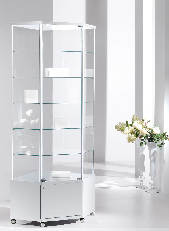 Vitrine d'angle profilés aluminium 70-MAVA - blanc poli - 5 tablettes amovibles - meuble de rangement_0