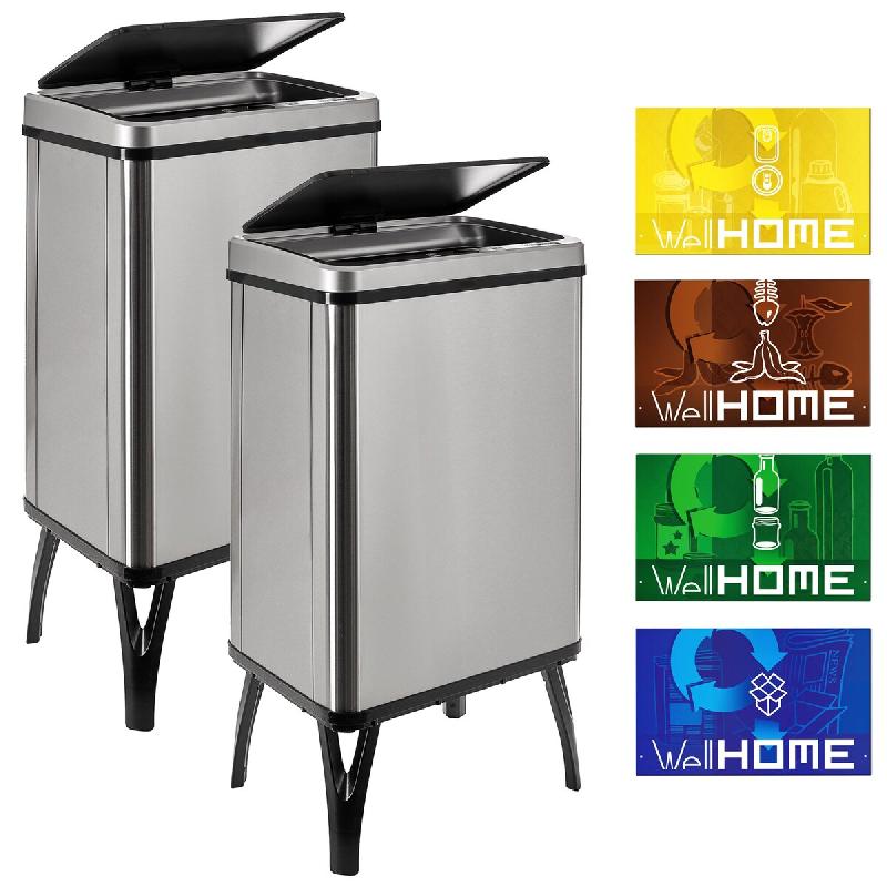 WellHome - Set de 2 Poubelles Intelligentes 40L de couleur Grise avec Étiquettes Magnétiques 35,5x26x71,5cm - argenté inox PK6655_0