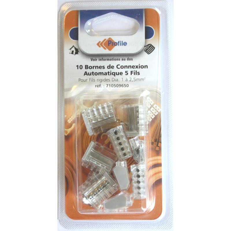 Lot de 10 bornes automatiques transparentes - 5 fils souples ou rigides - Marque Profile_0