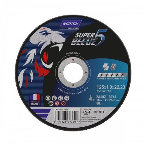 25 MEULES DE TRONÇONNAGE À MOYEU DÉPORTÉ SUPER BLEUE 5 - 125 X 0,80 X 22,23 MM NORTON