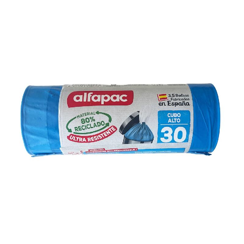 Alfapac - Lot de 20 rouleaux de 15 sacs poubelle « High Bin » 50x75cm 30L à fermeture automatique (Total 300 sacs poubelle) - bleu PK7300_0
