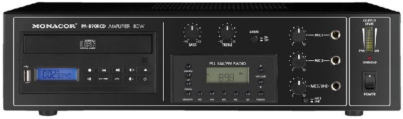 Ampli mixeur PA-890RCD Monacor - 80 Watts RMS - Lecteur CD intégré et radio AM/FM_0